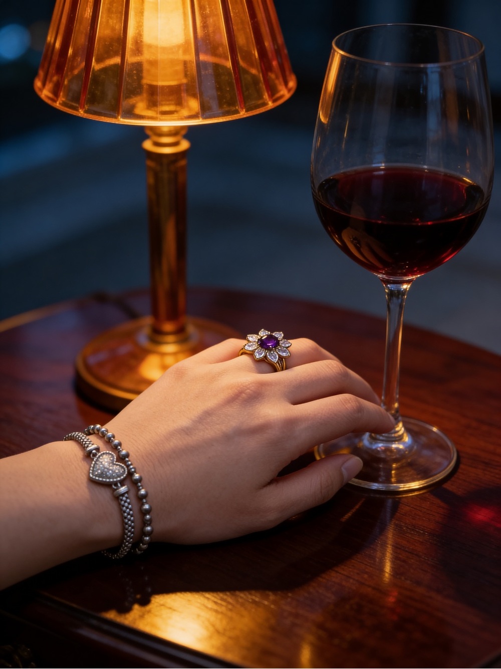 Gold Floral Ring with Purple Amethyst Center